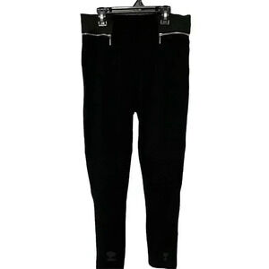 Zara Black High Waisted Moto Leggings • Ribbed Zip Detail